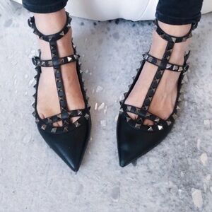 Authentic Valentino Garavani Noir Studded Women's Flats Size 6.5